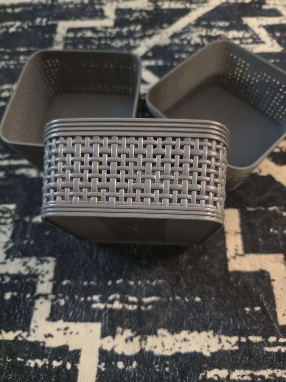 Gray Woven-Style Plastic Storage Baskets - Set of 3